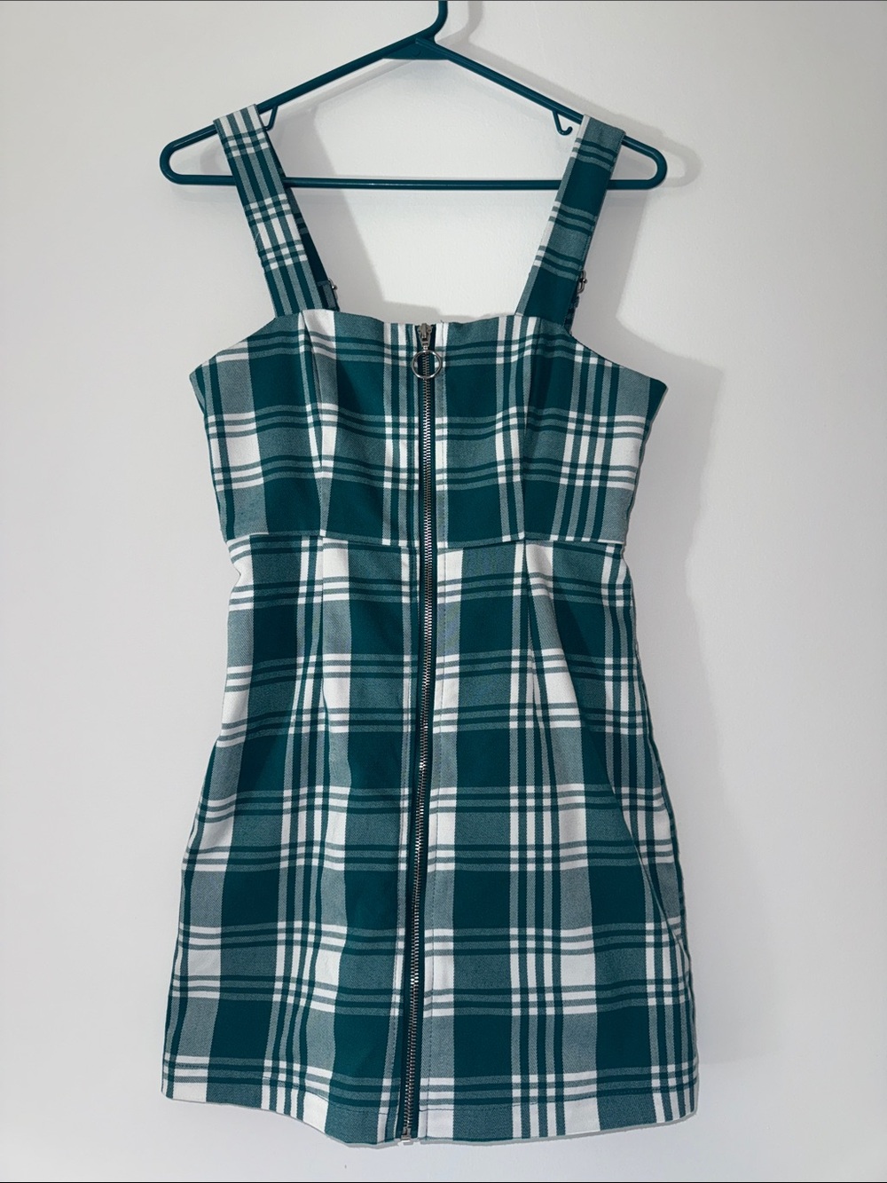 Green Plaid Zip-Front Women’s Dress
